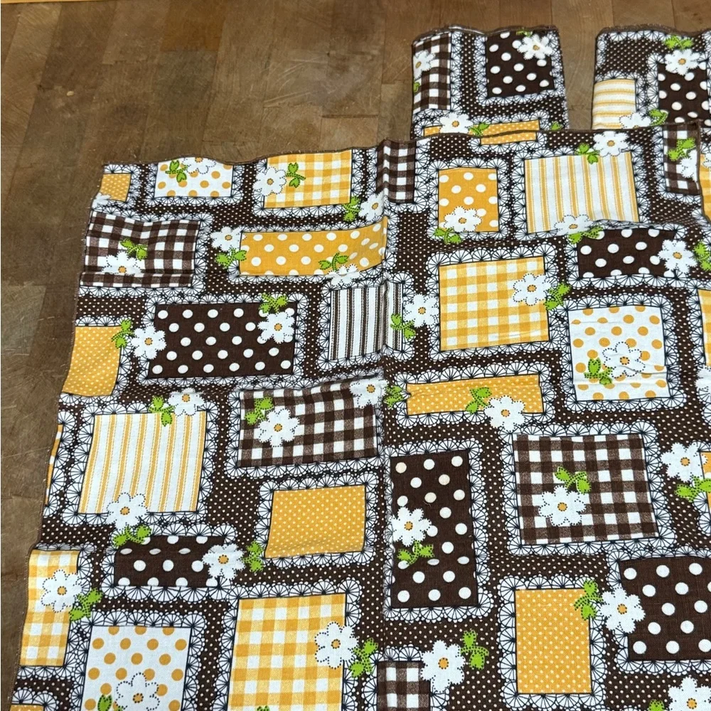 Vintage Brown and Yellow Floral Patchwork Napkins Set of 6